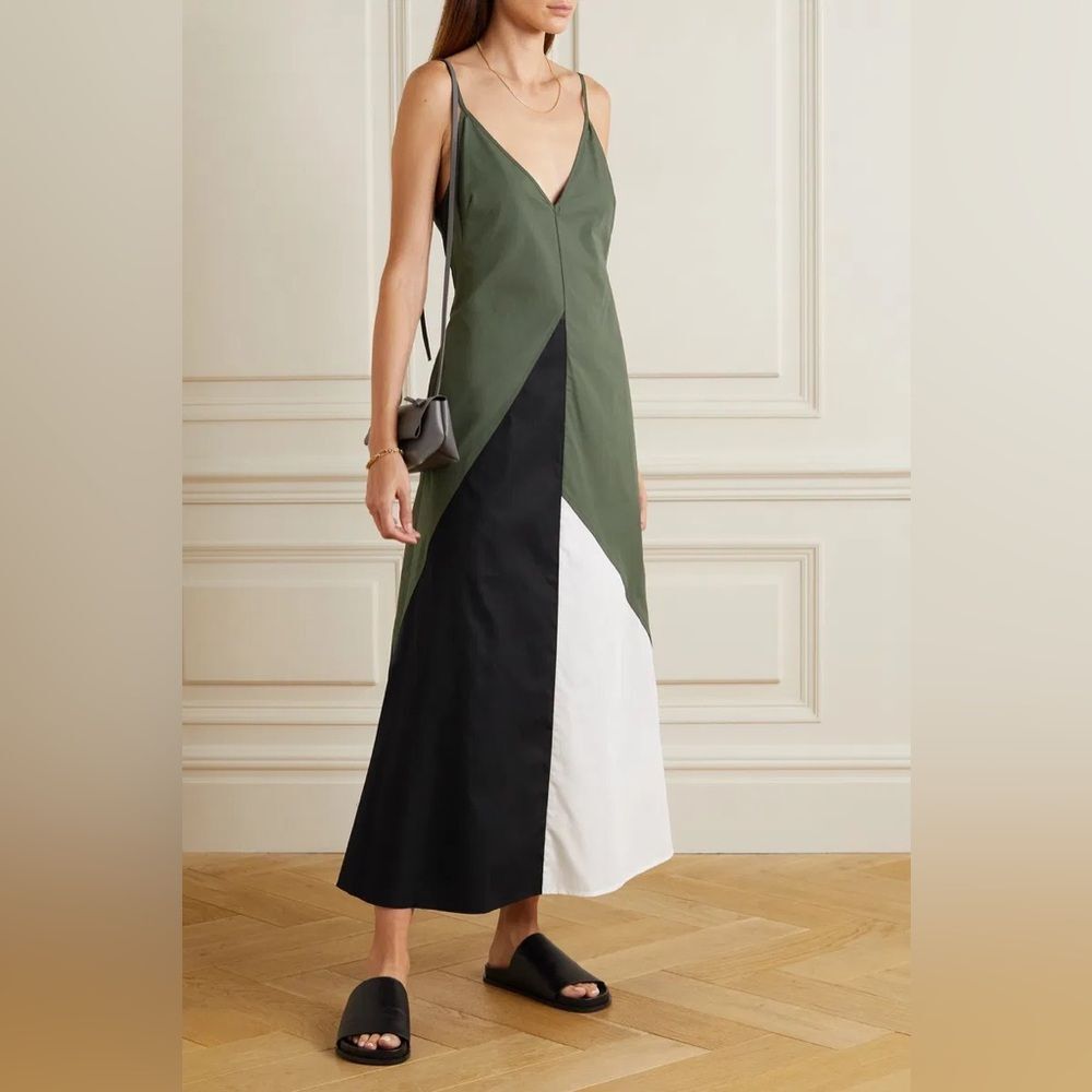 Bassike Black Brown Neutral Minimalist Contrast Panelled Cotton Midi Dress